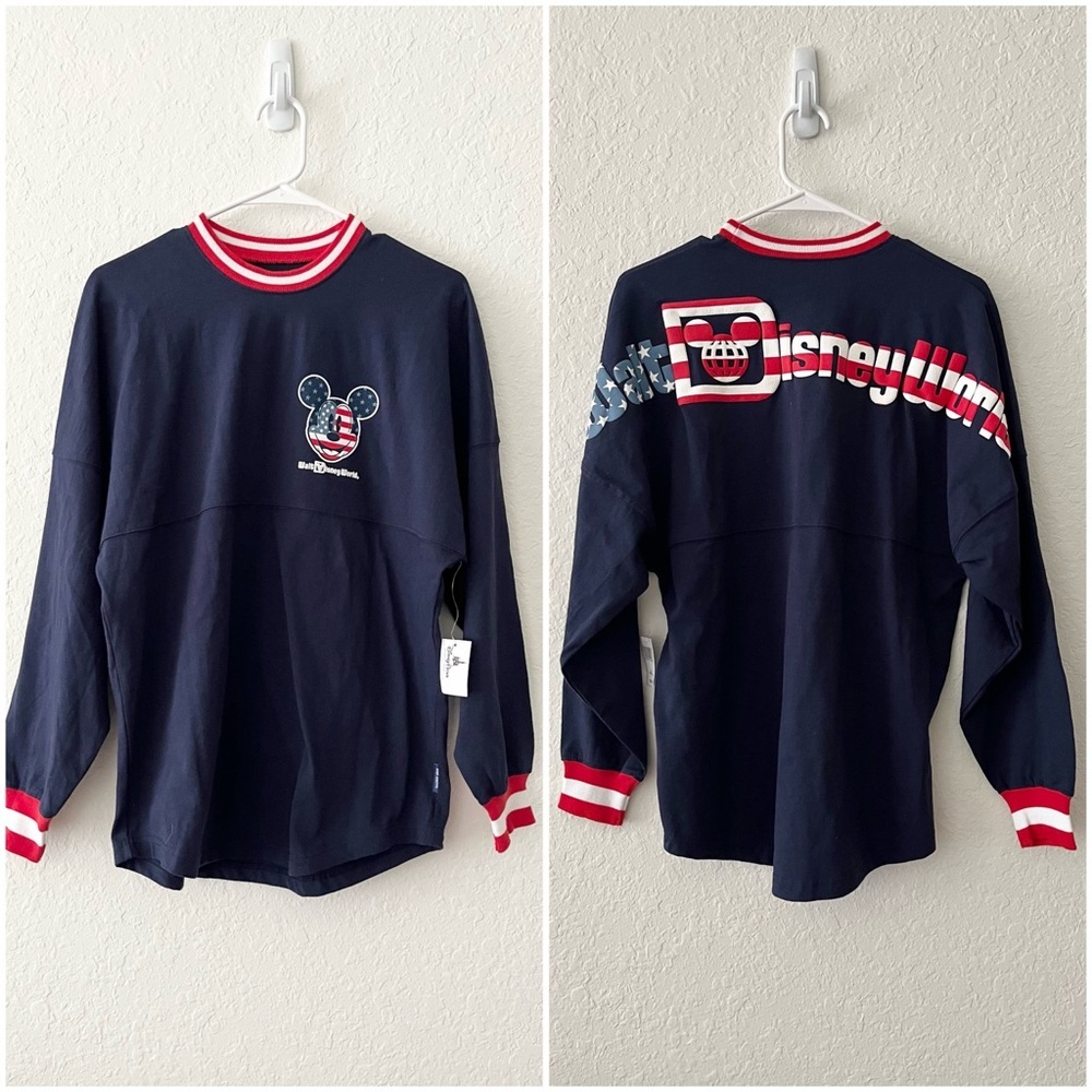 NWT Walt Disney World Parks Stars & Stripes Navy Blue Red White Spirit Jersey XS